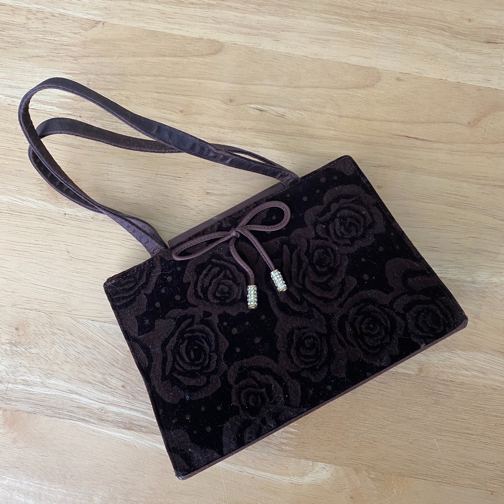 Vintage Flower Design Brown Tiny Bag